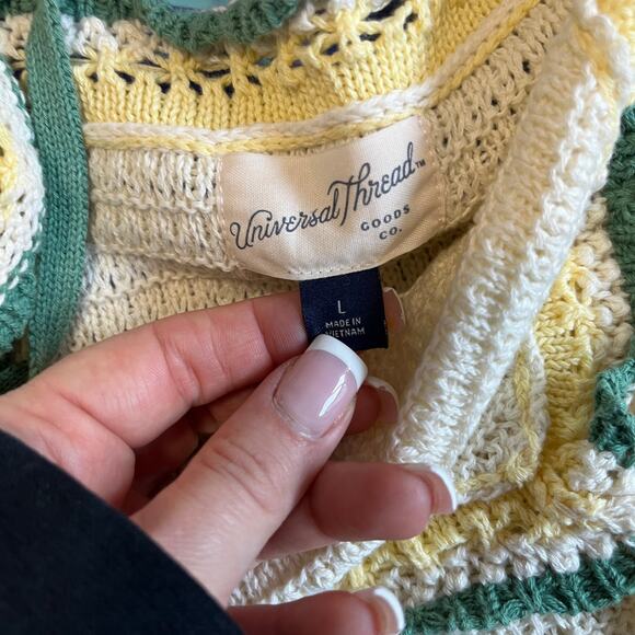 Universal Thread Cream & Green Crochet Knit Midi Dress Size Large - Picture 2 of 4